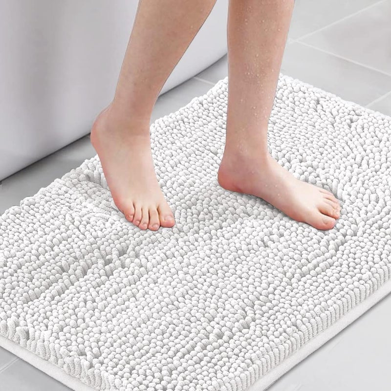 H.VERSAILTEX Pure White Bath Mat Bathroom Rug Bath Rugs for Bathroom Non Slip Bath Mats Extra Thick Chenille Rug 17" x 24" Absorbent Soft Shaggy Washable Dry Fast Plush Rugs for Bathtubs - Image 1